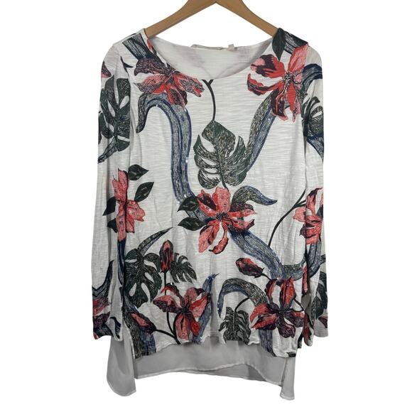 Soft Surroundings Top Women M Cream Floral Long Sleeve Sequin Lined Modest Tunic - Picture 1 of 8